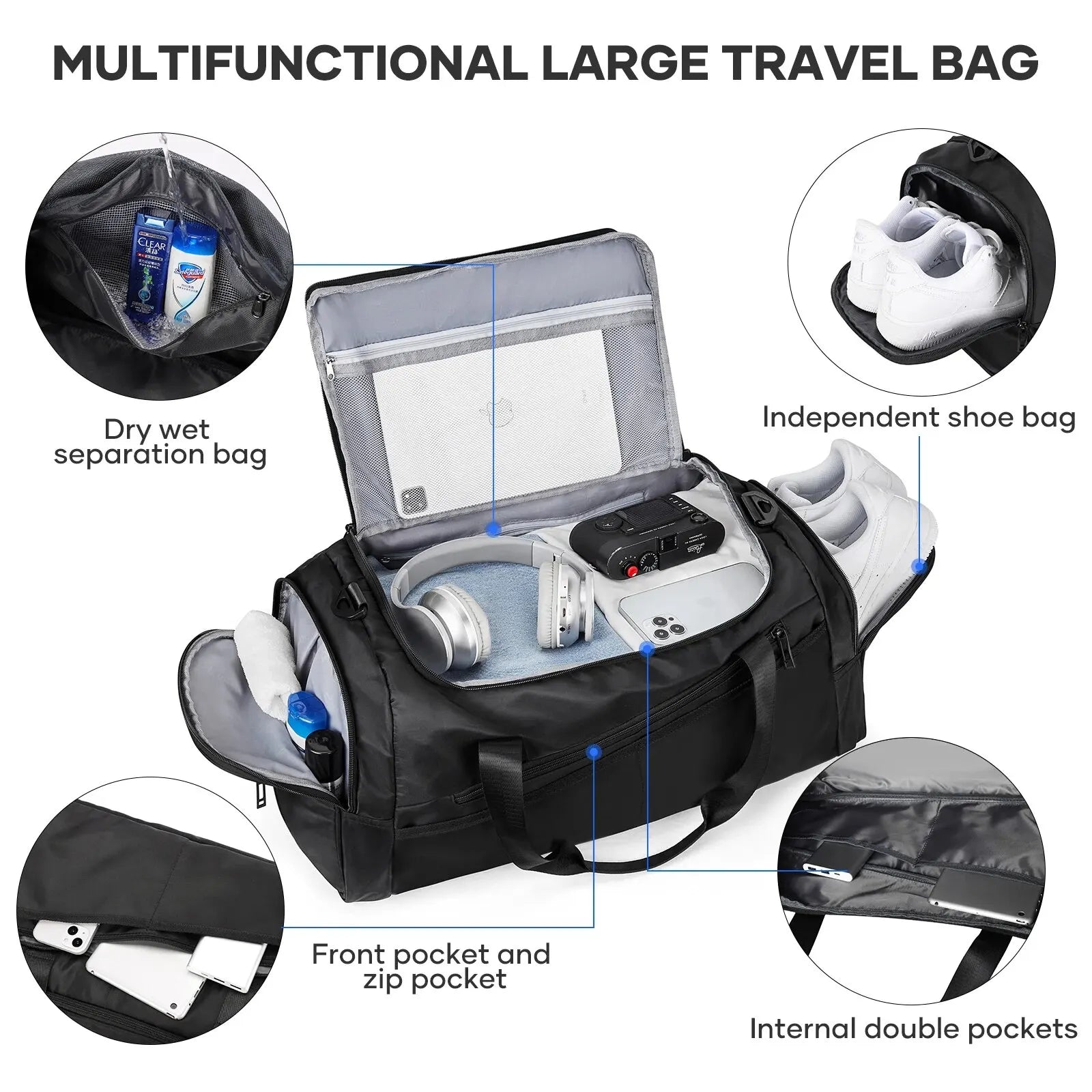 Gym and Travel Duffel Bag with Shoes Compartment