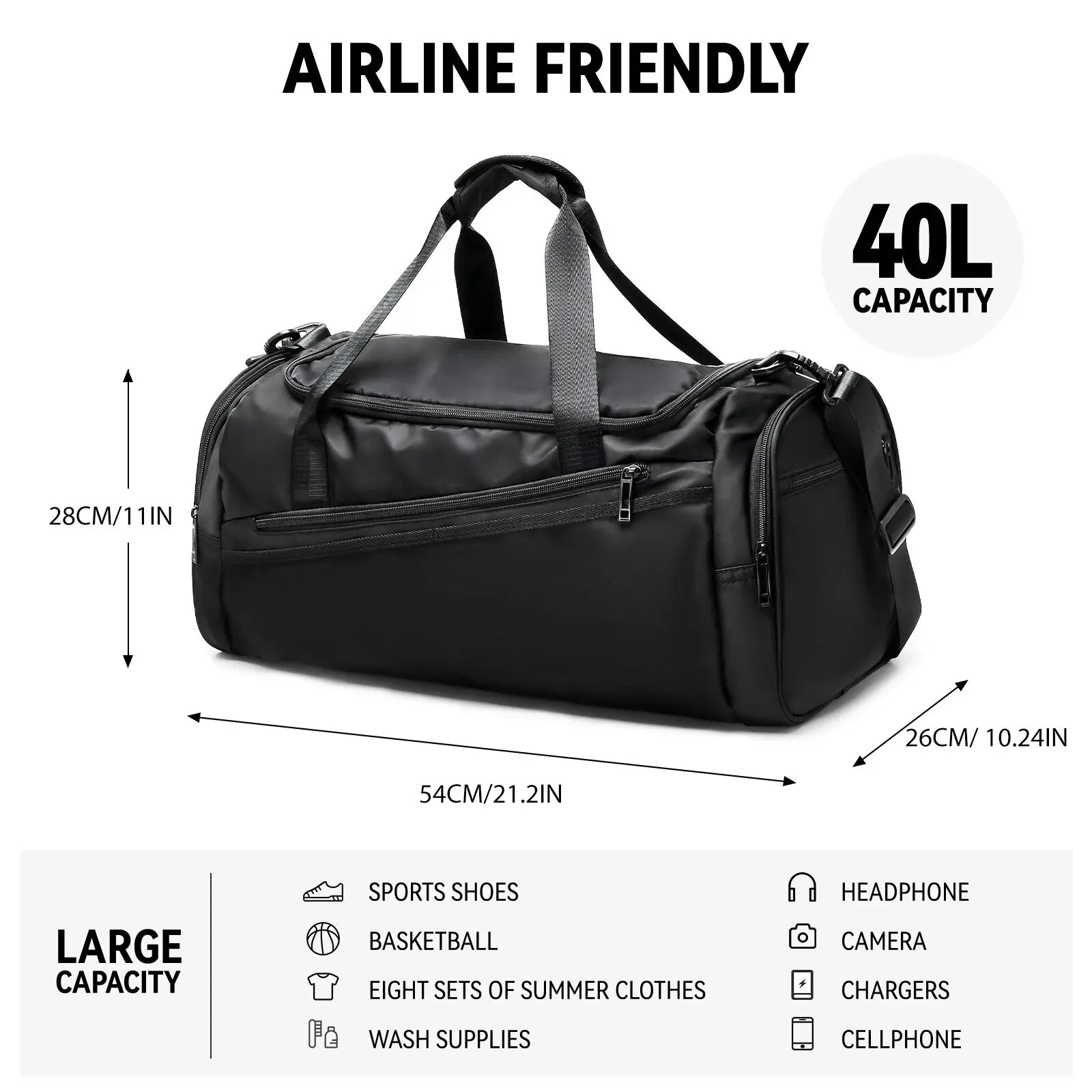Gym and Travel Duffel Bag with Shoes Compartment