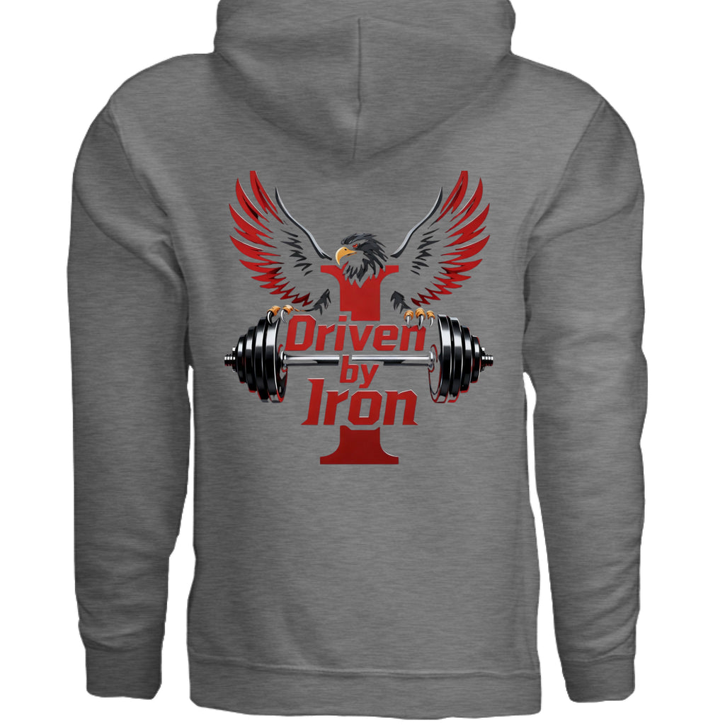 Driven By Iron disciplined gym hoodie back strength graphic