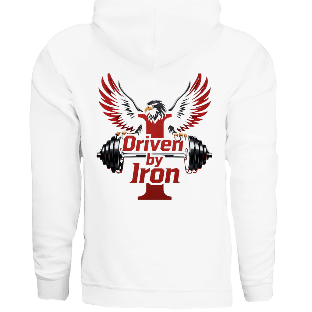 Driven By Iron disciplined gym hoodie back strength graphic